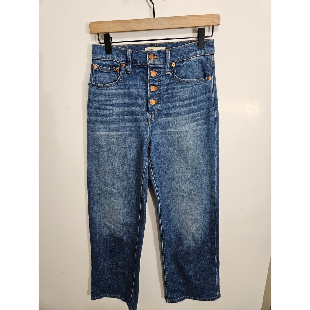 Madewell Slim Wide-Leg Crop Jeans Button Fly Blue Denim Size 26 Womens